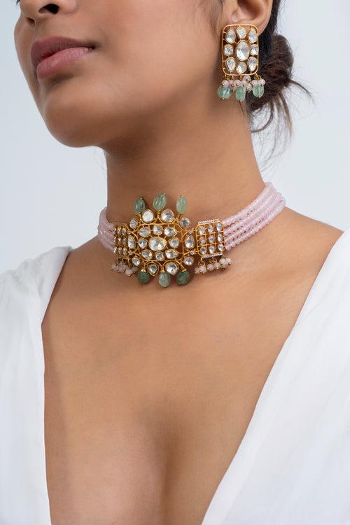 Suman Haar Polki Choker Necklace with Earrings