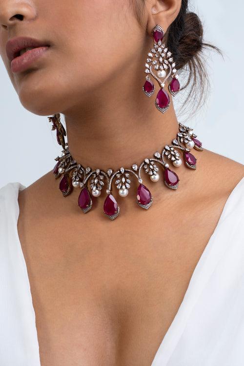 Firelight Grace Polki Choker Necklace with Earrings