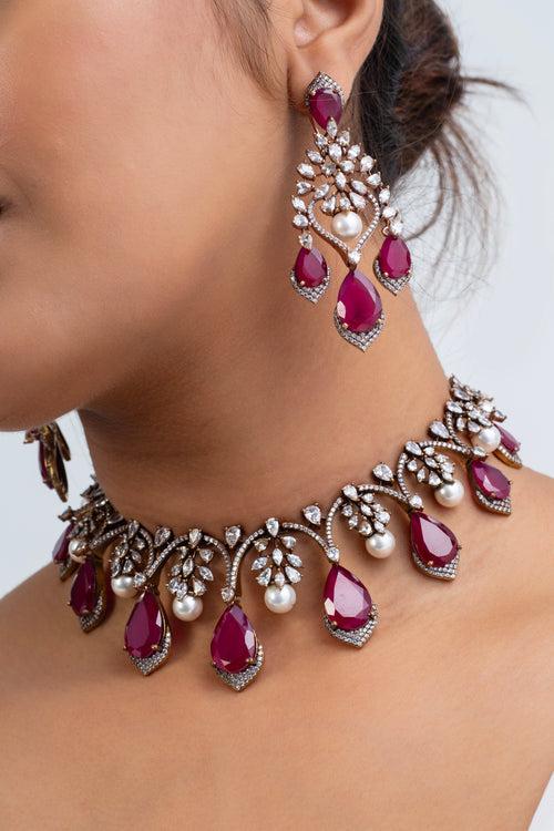 Firelight Grace Polki Choker Necklace with Earrings