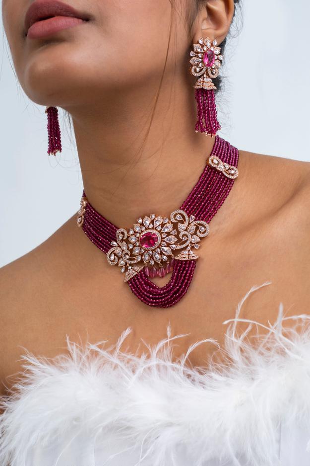 Red Horizon Polki Choker Necklace with Earrings