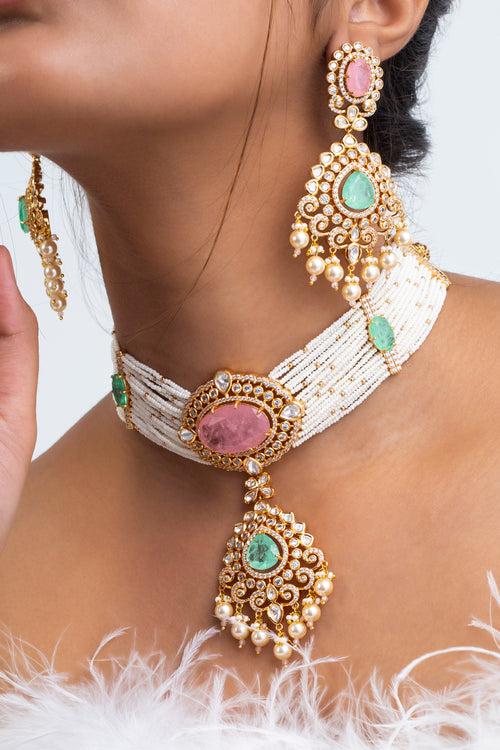 Harit Aruni Polki Choker Necklace with Earrings