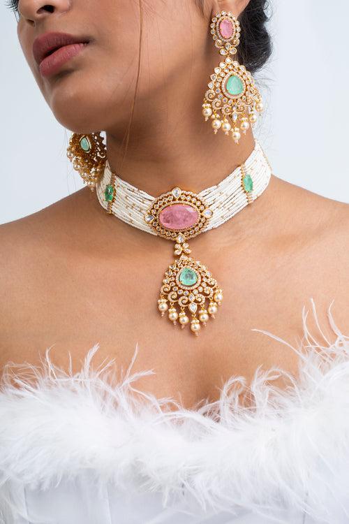 Harit Aruni Polki Choker Necklace with Earrings