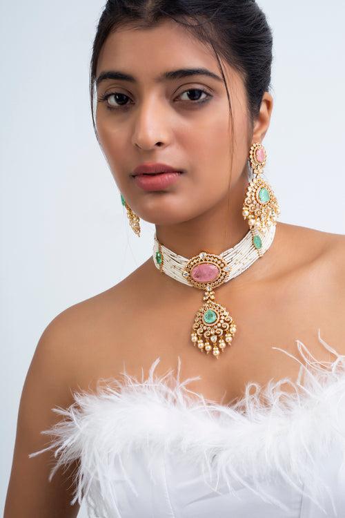 Harit Aruni Polki Choker Necklace with Earrings