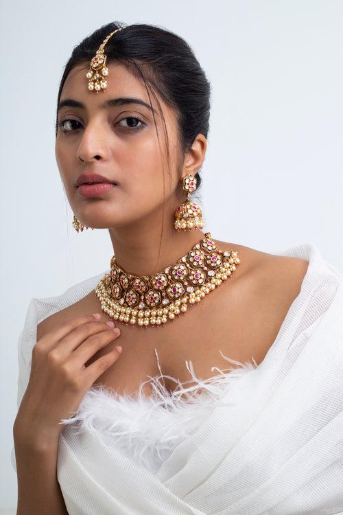 Kanchan Amrit Polki Necklace with Maang Tika and Earrings