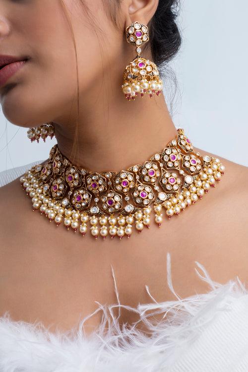 Kanchan Amrit Polki Necklace with Maang Tika and Earrings