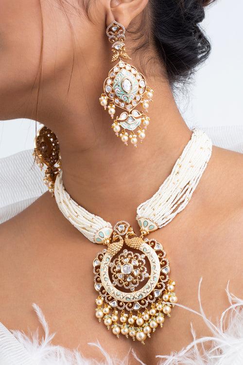 Snowlit Symphony Polki Necklace with Earrings