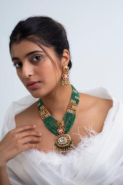 Mehndi Chhaya Polki Necklace with Earrings