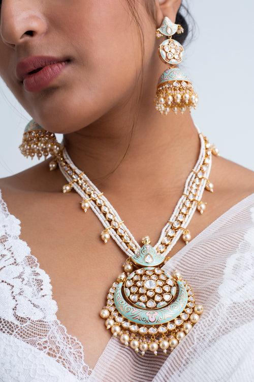 Neelam Moti Polki Necklace with Earrings