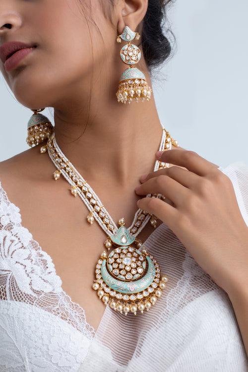 Neelam Moti Polki Necklace with Earrings