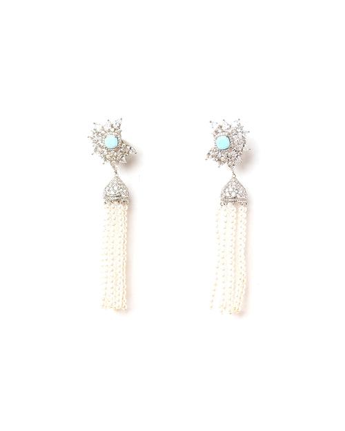 Majestic Diamante Light Blue Floral Dangler Earrings