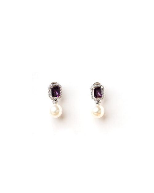 Diamante Purple Pearl Baubles Earrings