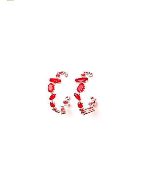 Ruby Red Asymmetric Hoop Earrings