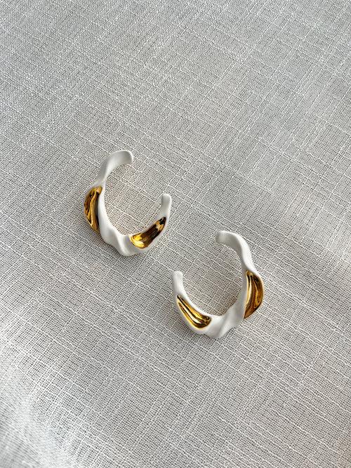 Enamel & Gold Half Hoops