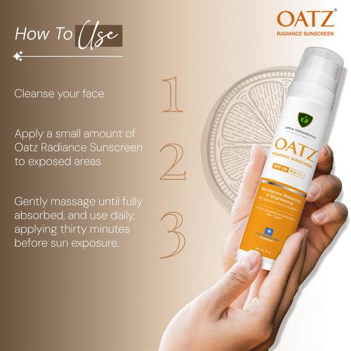 Oatz Radiance Sunscreen SPF 50 PA++++ (50g) Brightening Sunscreen for Oily Acne Prone Skin with Super Hydrating Prebiotic Oats & Hyaluronic Acid | Hydrates & Protects | UVA/UVB/Blue Light Protection