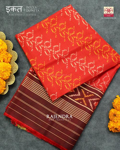 Traditional Ambadal Design Red Maroon Single Ikat Rajkot Patola Dupatta