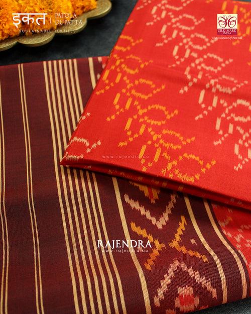 Traditional Ambadal Design Red Maroon Single Ikat Rajkot Patola Dupatta