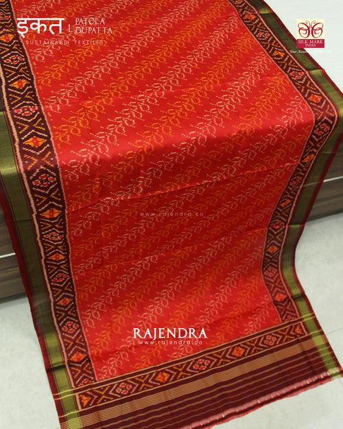 Traditional Ambadal Design Red Maroon Single Ikat Rajkot Patola Dupatta