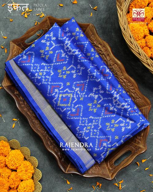 Traditonal Navratna Manekchowk Mix Blue Single Ikat Rajkot Patola Saree