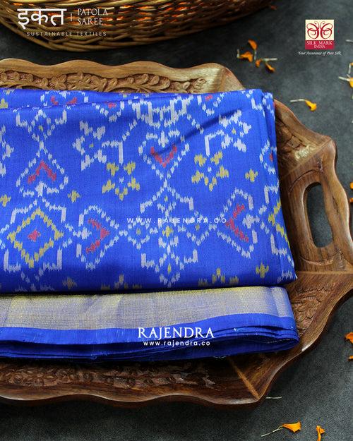 Traditonal Navratna Manekchowk Mix Blue Single Ikat Rajkot Patola Saree