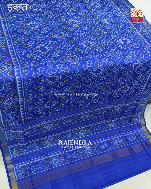 Traditonal Navratna Manekchowk Mix Blue Single Ikat Rajkot Patola Saree