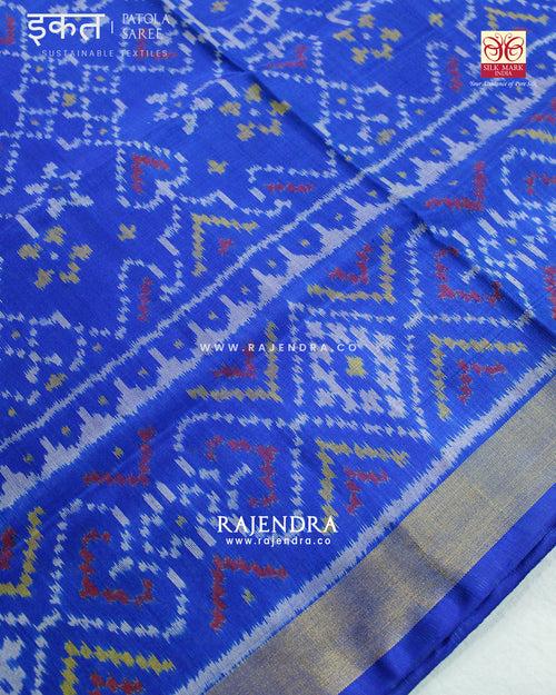 Traditonal Navratna Manekchowk Mix Blue Single Ikat Rajkot Patola Saree