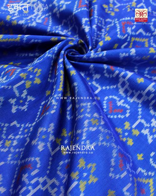 Traditonal Navratna Manekchowk Mix Blue Single Ikat Rajkot Patola Saree