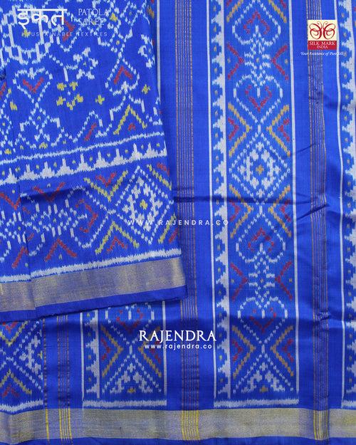 Traditonal Navratna Manekchowk Mix Blue Single Ikat Rajkot Patola Saree