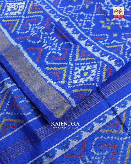 Traditonal Navratna Manekchowk Mix Blue Single Ikat Rajkot Patola Saree