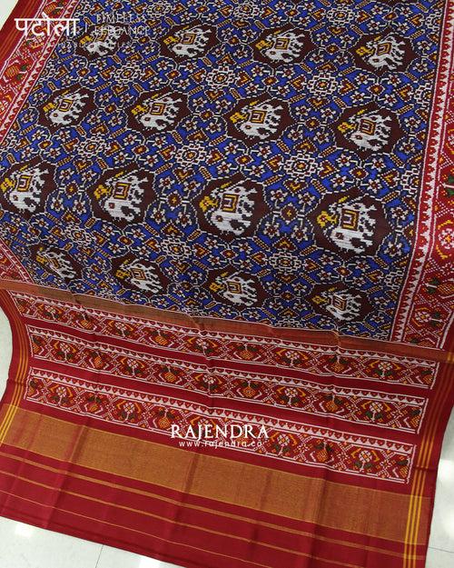 Exclusive Chabadi Hathi Red and Blue Semi Double Ikat Rajkot Patola Saree