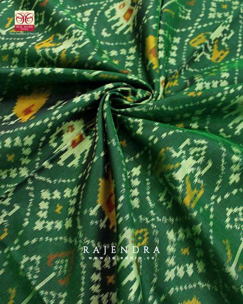 Handwoven Hathi Popat Design Red and Green Single Ikat Rajkot Patola Saree