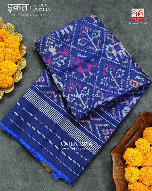 Traditional Hathi Popat Blue Single Ikat Rajkot Patola Dupatta