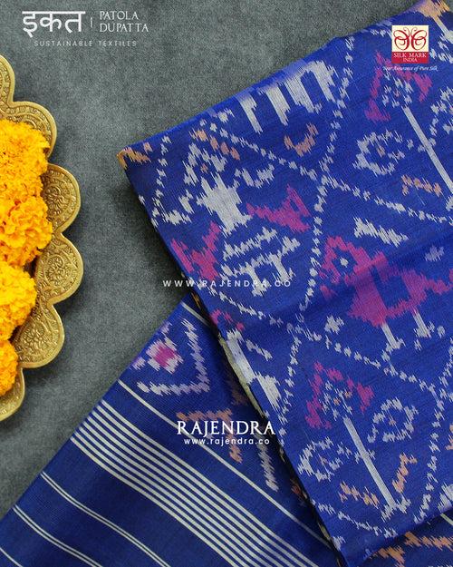 Traditional Hathi Popat Blue Single Ikat Rajkot Patola Dupatta