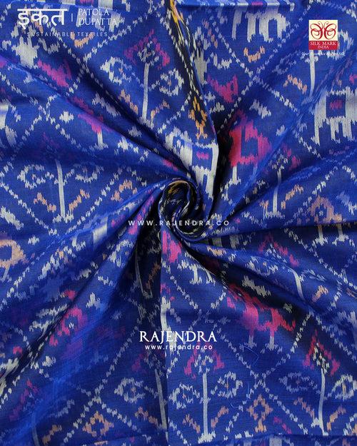 Traditional Hathi Popat Blue Single Ikat Rajkot Patola Dupatta