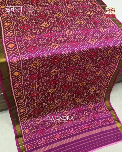 Traditional Panchanda Bhat Magenta Single Ikat Rajkot Patola Dupatta