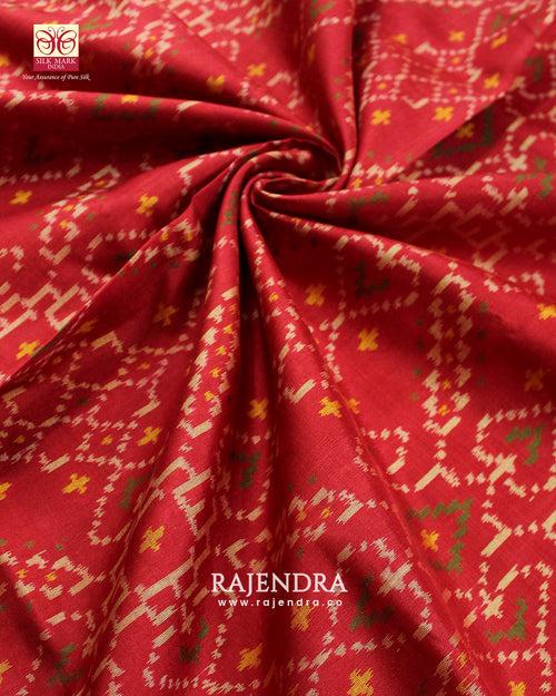 Traditional Manekchowk Bhat Red Single Ikkat Rajkot Patola Saree