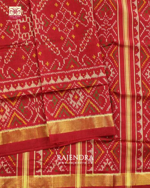 Traditional Manekchowk Bhat Red Single Ikkat Rajkot Patola Saree