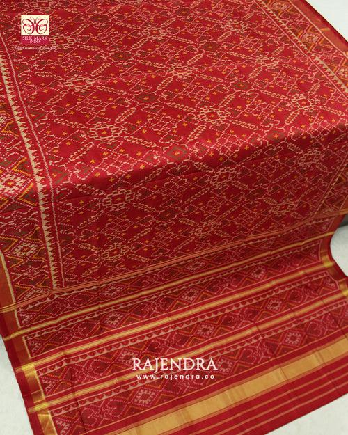 Traditional Manekchowk Bhat Red Single Ikkat Rajkot Patola Saree