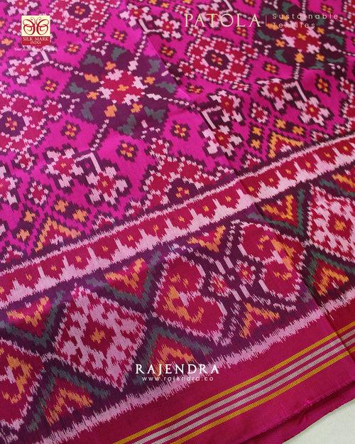 Traditional Navratna Bhat Pink Semi Double Ikat Rajkot Patola Saree