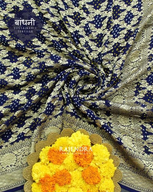 Traditional Khadi Georgette Navy Blue Banarasi Bandhani Saree