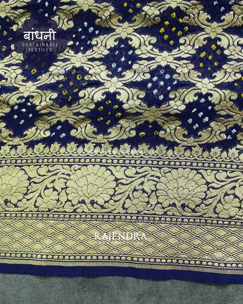 Traditional Khadi Georgette Navy Blue Banarasi Bandhani Saree