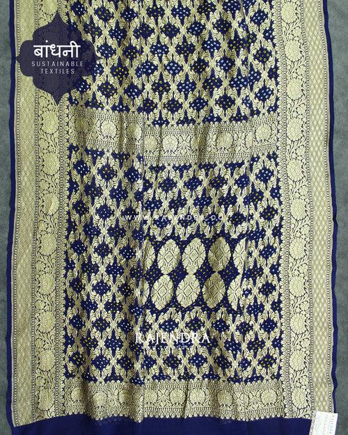 Traditional Khadi Georgette Navy Blue Banarasi Bandhani Saree