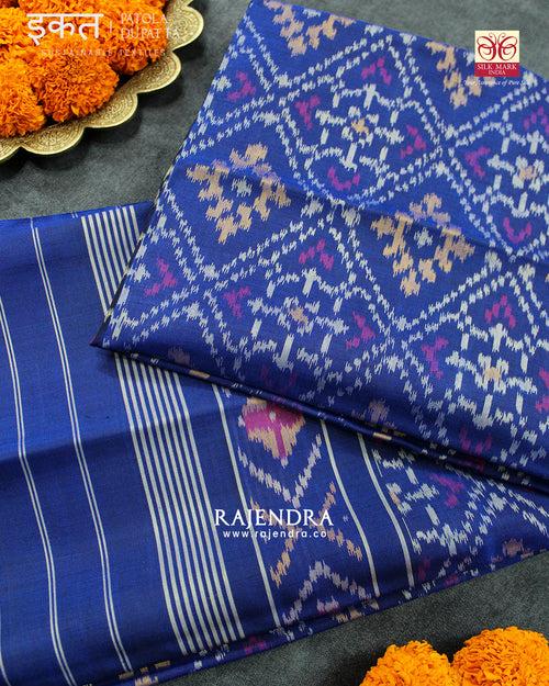 Traditional Panchanda Bhat Navy Blue Single Ikat Rajkot Patola Dupatta