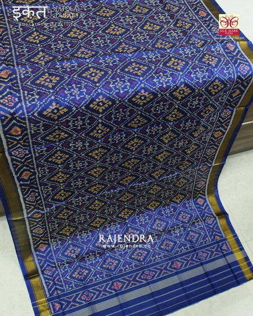 Traditional Panchanda Bhat Navy Blue Single Ikat Rajkot Patola Dupatta