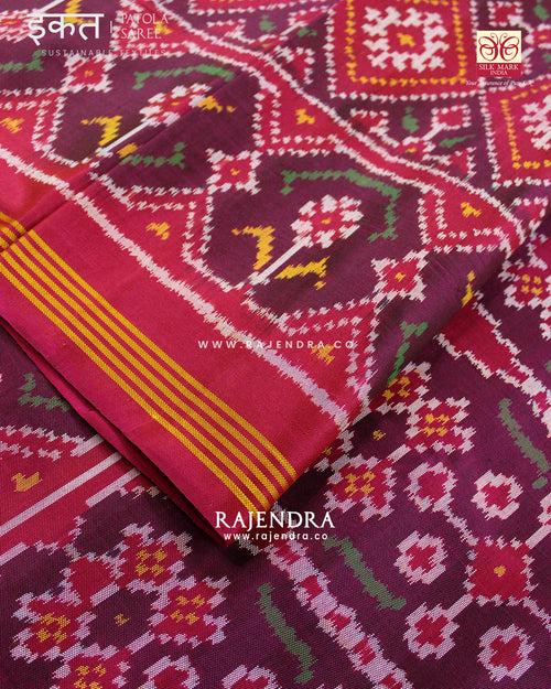 Traditional Panchanda Bhat Pink Semi Double Ikat Rajkot Patola Saree