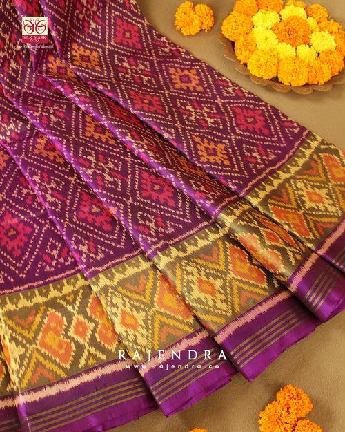 Traditional Panchanda Bhat Purple Single Ikkat Rajkot Patola Saree