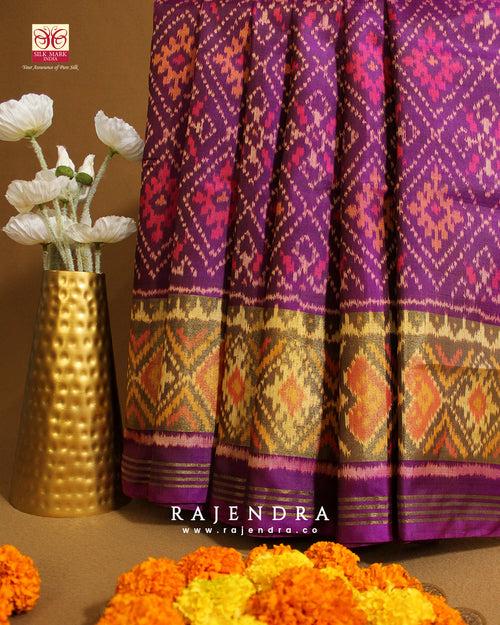 Traditional Panchanda Bhat Purple Single Ikkat Rajkot Patola Saree