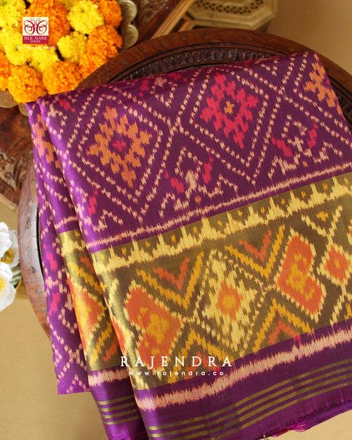 Traditional Panchanda Bhat Purple Single Ikkat Rajkot Patola Saree