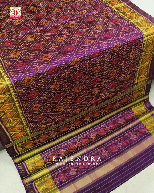 Traditional Panchanda Bhat Purple Single Ikkat Rajkot Patola Saree