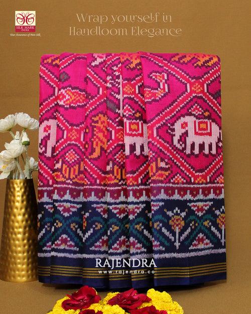 Exclusive 12 Figure Pink and Blue Semi Double Ikat Rajkot Patola Saree