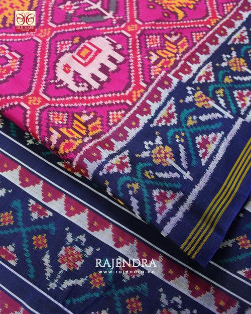 Exclusive 12 Figure Pink and Blue Semi Double Ikat Rajkot Patola Saree